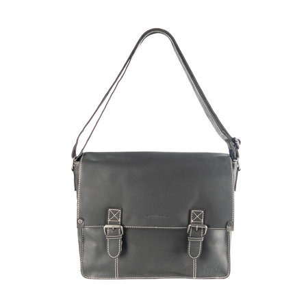 Zwart Leren Messenger Tas Met Een Grote Klep