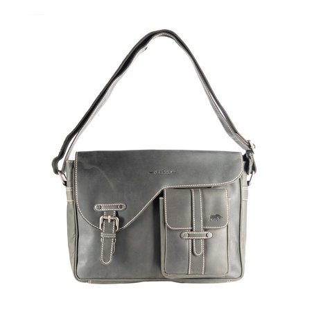 Zwarte Messenger Bag - Schoudertas Van Buffelleer