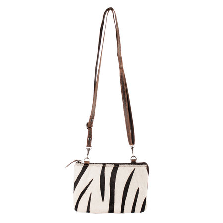 Dames Crossbody Schoudertasje Donkerbruin Buffelleer Zebra Print