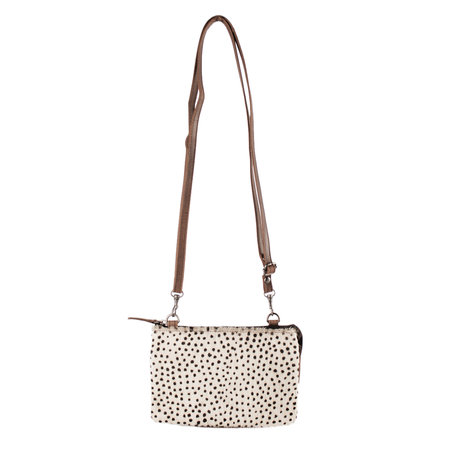 Ladies Shoulder Bag Dark Brown Leather White Cheetah Print