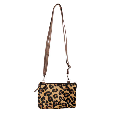 Dames Schoudertasje Donkerbruin Buffelleer Jaguar Print