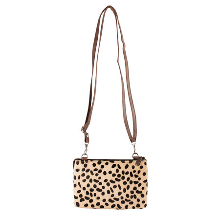 Dames Schoudertasje Donkerbruin Leer Cheetah Print