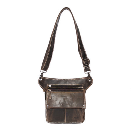 Donkerbruin leren heuptasje crossbody schoudertasje