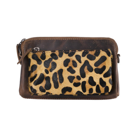 Leren Crossbody Schoudertasje Met Een Jaguar Print