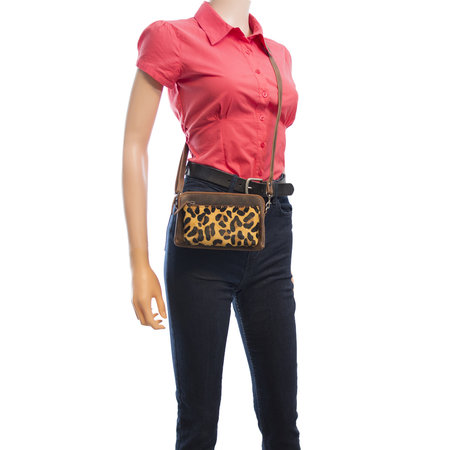Leren Crossbody Schoudertasje Met Een Jaguar Print