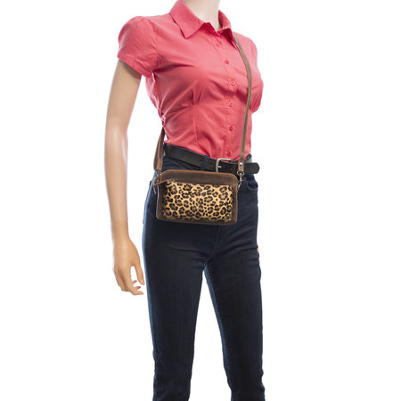 Crossbody Schoudertasje Van Leer Met Een Jaguar Print