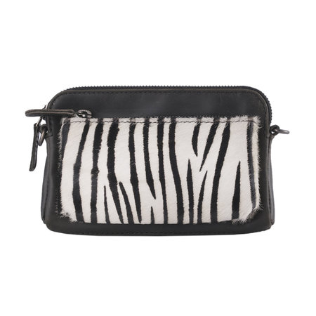 Schoudertasje Heuptasje Van Zwart Leer Met Een Zebra Print