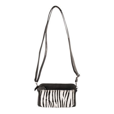 Black Leather Shoulder Bag Fanny Pack With A Zebra Print