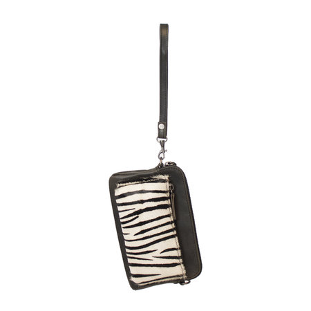 Black Leather Shoulder Bag Fanny Pack With A Zebra Print