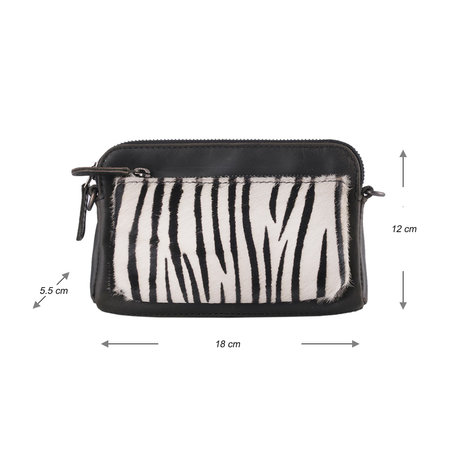 Black Leather Shoulder Bag Fanny Pack With A Zebra Print