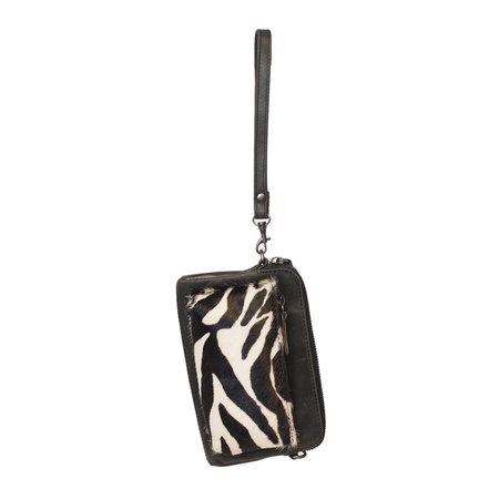 Black Leather Crossbody Bag Fanny Pack With A Zebra Print