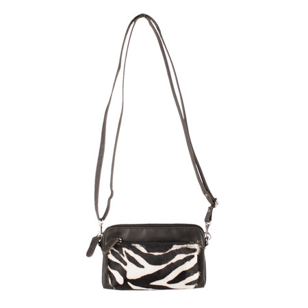 Black Leather Crossbody Bag Fanny Pack With A Zebra Print