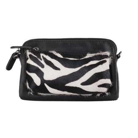 Crossbody Tasje Van Zwart Leer Met Een Zebra Print