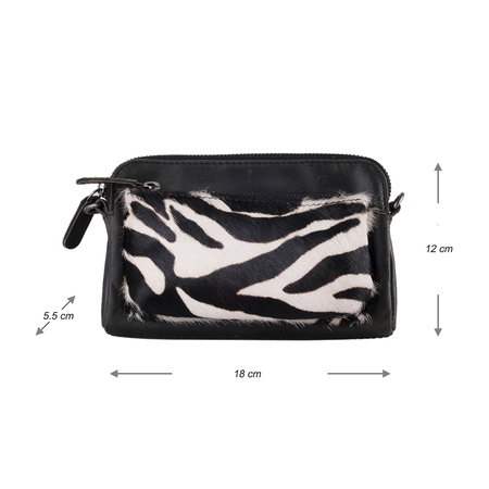 Black Leather Crossbody Bag Fanny Pack With A Zebra Print