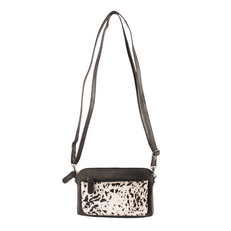 Black Leather Crossbody Bag Fanny Pack With An Animal Print