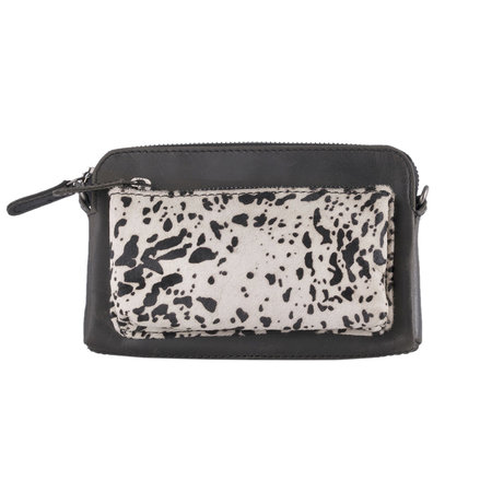 Crossbody Tasje Van Zwart Leer Met Een Dierenprint