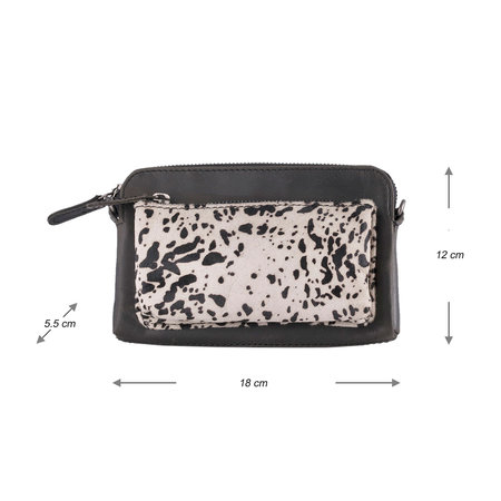 Black Leather Crossbody Bag Fanny Pack With An Animal Print