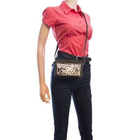 Black Leather Crossbody Bag Fanny Pack With An Animal Print