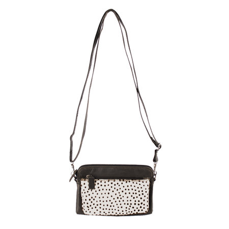 Black Leather Crossbody Bag Fanny Pack With A Cheetah Print