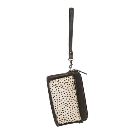 Black Leather Crossbody Bag Fanny Pack With A Cheetah Print