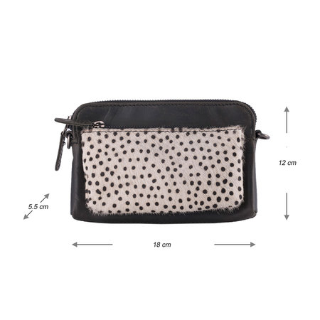 Black Leather Crossbody Bag Fanny Pack With A Cheetah Print