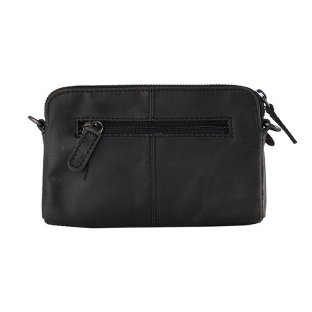 Black Leather Crossbody Bag Fanny Pack With A Jaguar Print