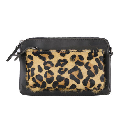 Crossbody Tasje Van Zwart Leer Met Een Jaguar Print