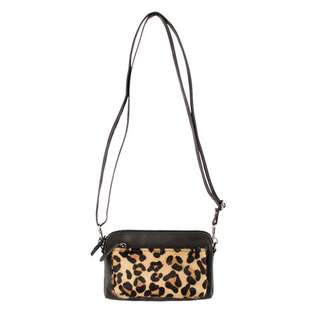 Black Leather Crossbody Bag Fanny Pack With A Jaguar Print