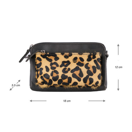 Black Leather Crossbody Bag Fanny Pack With A Jaguar Print
