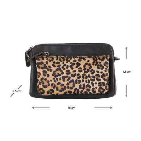 Black Leather Crossbody Bag Fanny Pack With A Leopard Print