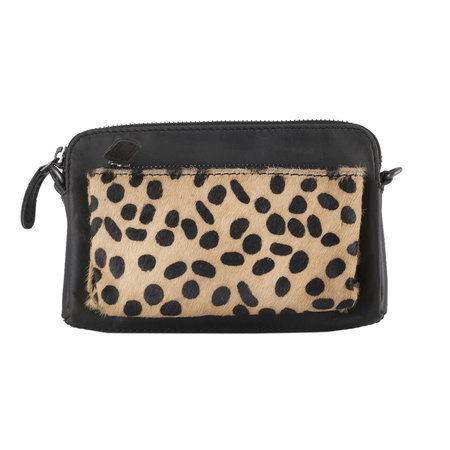 Crossbody Tasje Met Een Cheetah Print Van Zwart Leer