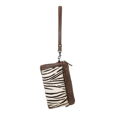 Brown Leather Crossbody Fanny Pack With A Zebra Print