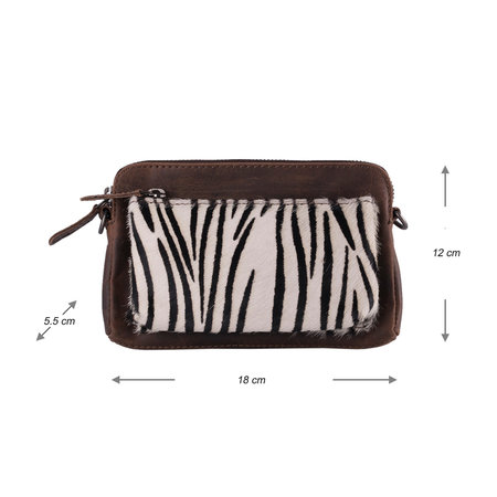 Brown Leather Crossbody Fanny Pack With A Zebra Print