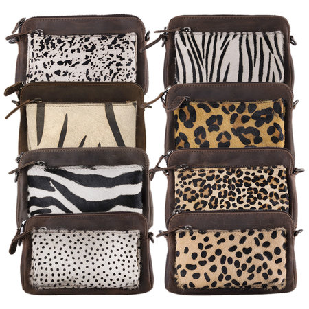 Donkerbruin Leren Schoudertasje Met Een Zebra Print