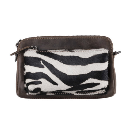 Dark Brown Leather Crossbody Fanny Pack With A Zebra Print
