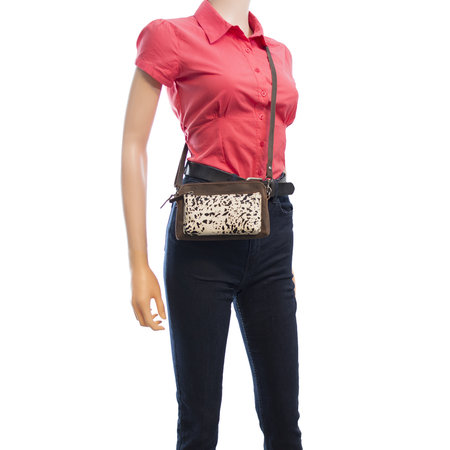 Dark Brown Leather Crossbody Fanny Pack With An Animal Print