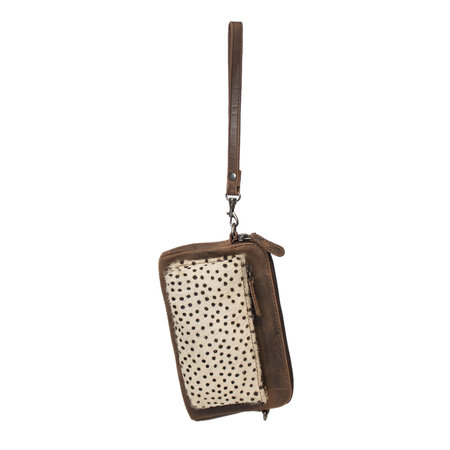 Dark Brown Leather Crossbody Fanny Pack With A White Cheetah Print