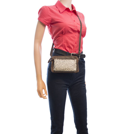 Dark Brown Leather Crossbody Fanny Pack With A White Cheetah Print