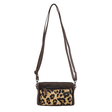 Dark Brown Leather Crossbody Fanny Pack With A Jaguar Print