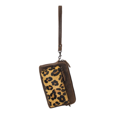 Dark Brown Leather Crossbody Fanny Pack With A Jaguar Print