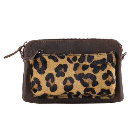 Dark Brown Leather Crossbody Fanny Pack With A Jaguar Print