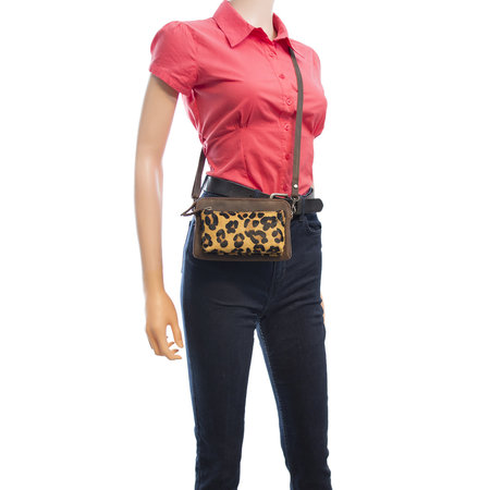 Dark Brown Leather Crossbody Fanny Pack With A Jaguar Print