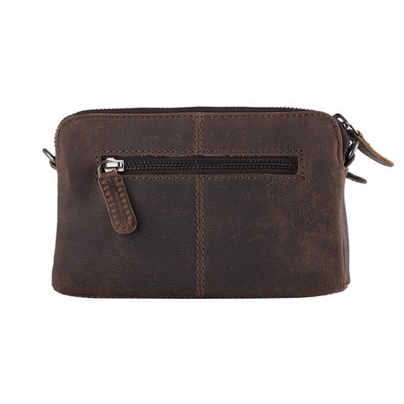 Dark Brown Leather Crossbody Bag With A Jaguar Print