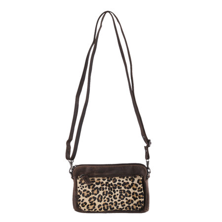 Dark Brown Leather Crossbody Bag With A Jaguar Print