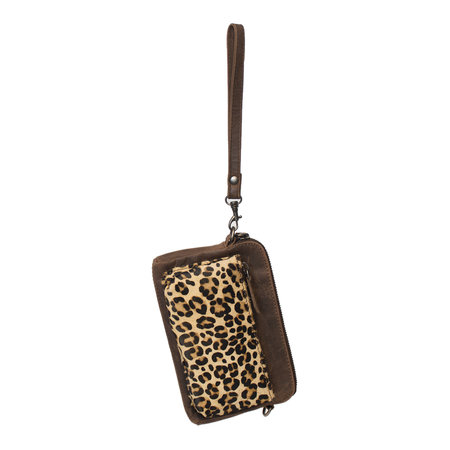 Dark Brown Leather Crossbody Bag With A Jaguar Print