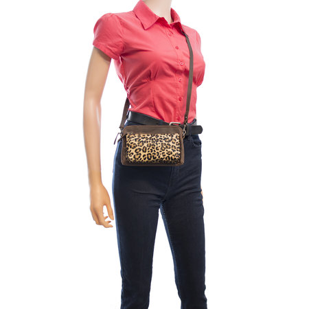 Dark Brown Leather Crossbody Bag With A Jaguar Print