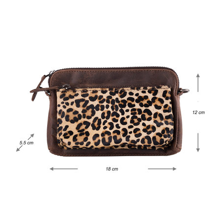 Dark Brown Leather Crossbody Bag With A Jaguar Print