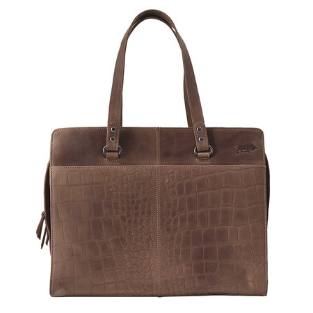 Laptoptas Van Lichtbruin Leer Met Kroko Print