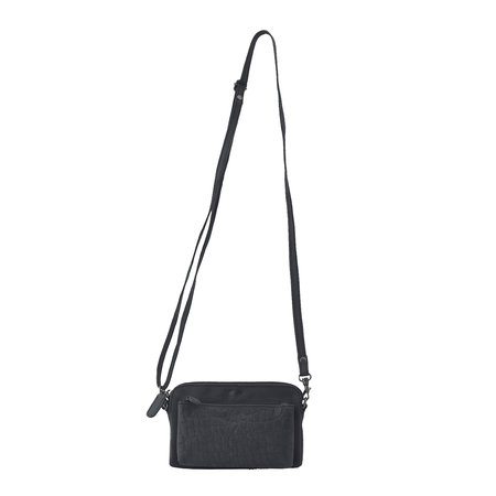 Shoulder Bag Of Black Buffalo Leather With A Crocodile Print