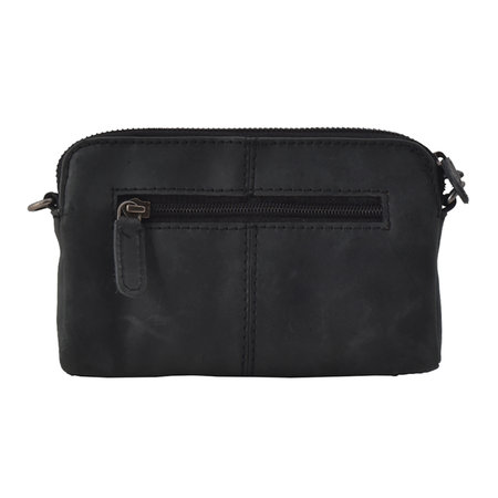 Shoulder Bag Of Black Buffalo Leather With A Crocodile Print